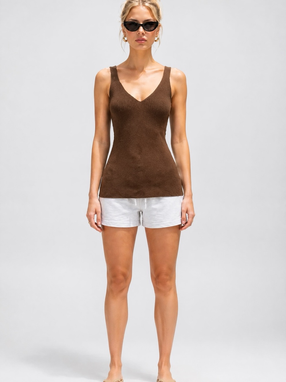 2 / $10 V-Neck Brown Knit Tank Top